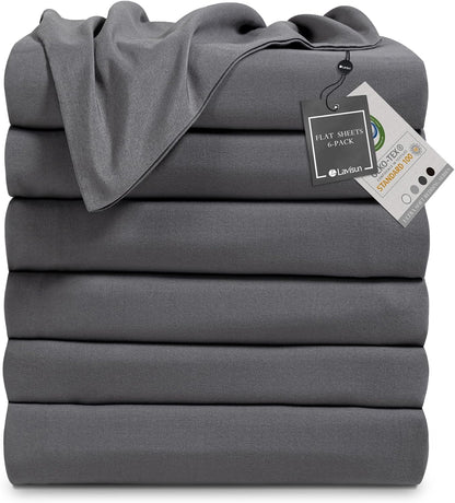 Lavisun Twin Flat Sheets Only, 6 Pack Soft Brushed Microfiber Bedding Sheets for Hotel, Massage, Hospital, Home, Dorm, Bulk Top Flat Sheets Only Twin Size (Grey)