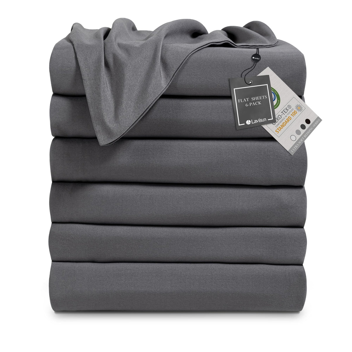 Lavisun Twin Flat Sheets Only, 6 Pack Soft Brushed Microfiber Bedding Sheets for Hotel, Massage, Hospital, Home, Dorm, Bulk Top Flat Sheets Only Twin Size (Grey)