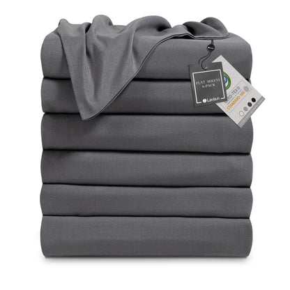 Lavisun Twin Flat Sheets Only, 6 Pack Soft Brushed Microfiber Bedding Sheets for Hotel, Massage, Hospital, Home, Dorm, Bulk Top Flat Sheets Only Twin Size (Grey)