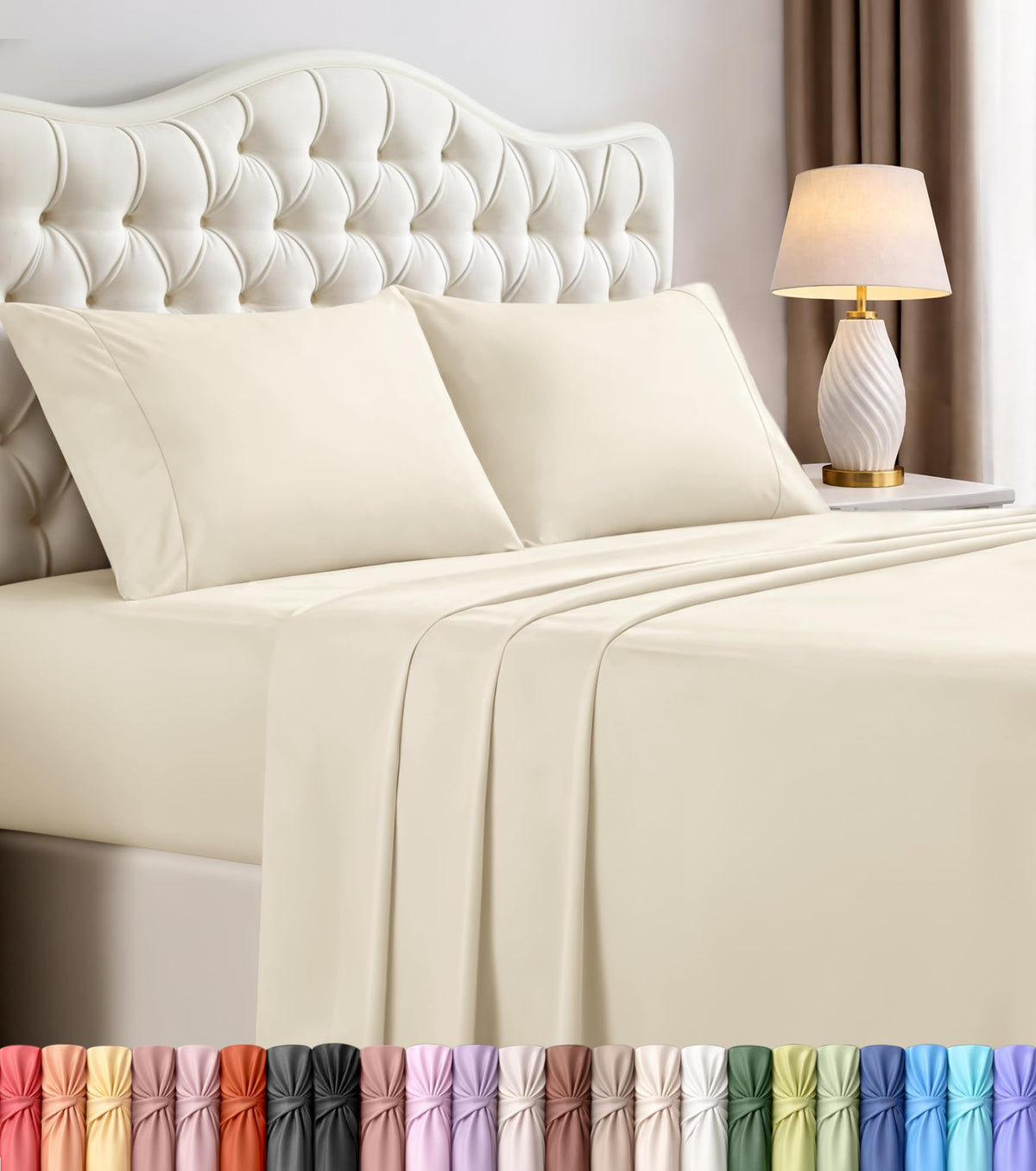 Queen Sheets Set, 4 Pieces 16" Deep Pocket Hotel Luxury Bed Sheets, Grey