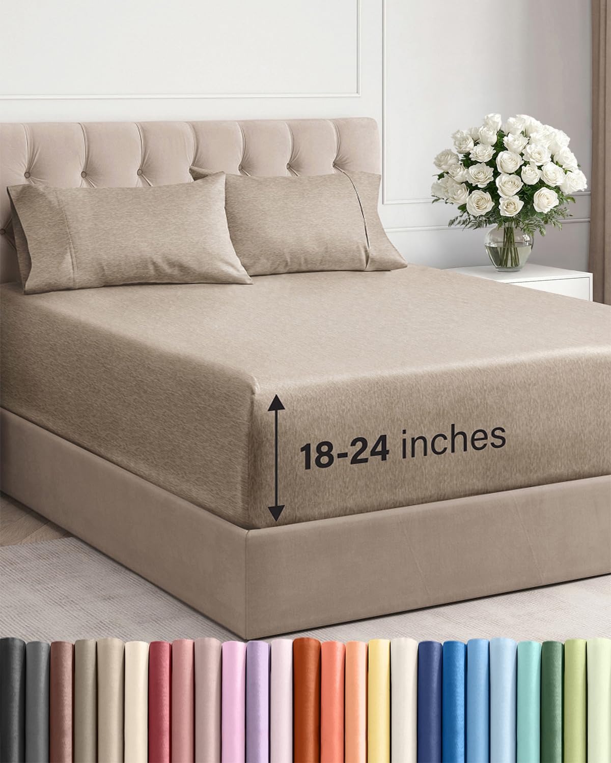 Extra Deep King Sheet Set - 4 Piece Breathable & Cooling - Antique White