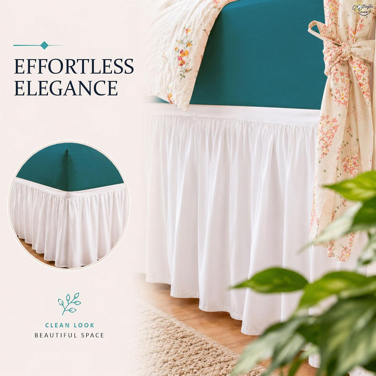 Cottington Lane Extra Long Ruffled College Dorm Bed Skirt 36 Inch Drop, Premium Hotel Collection Brushed Mircofiber Twin XL Dust Ruffle Raised Dorm Room Essentials and Decor, White Solid