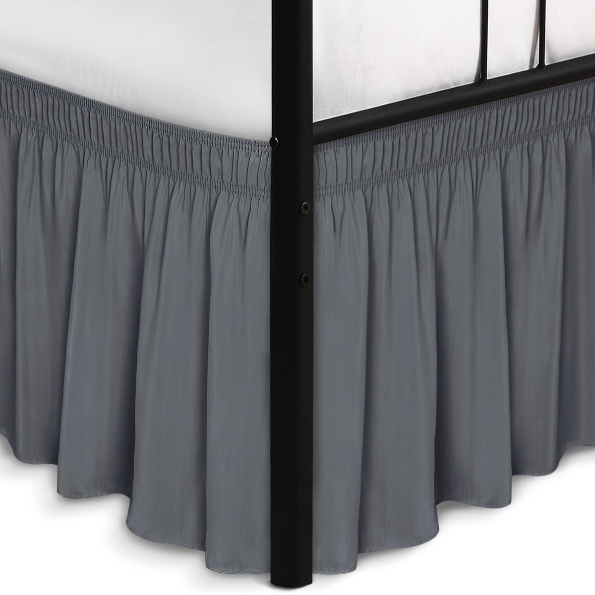 Wrap Around Queen Size Bed Skirt Split Corner 15" Drop-Elastic Dust Ruffle