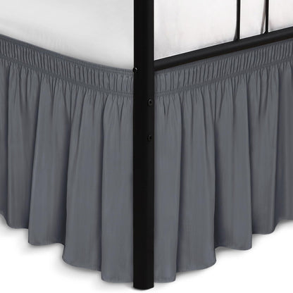 Wrap Around Queen Size Bed Skirt Split Corner 15" Drop-Elastic Dust Ruffle