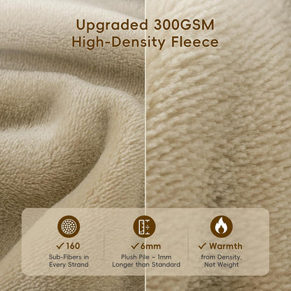 PHF Fleece Blanket King Size 108x90-300GSM Lightweight Airy Warmth, Khaki