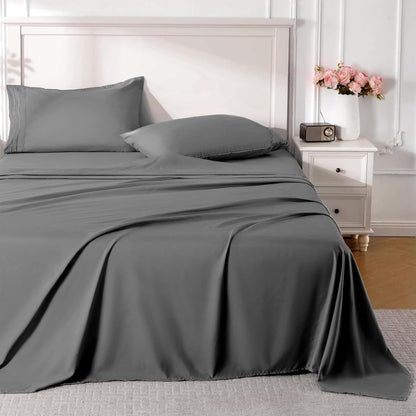 ROSE&RISY 6-Pack Twin Flat Sheets, Bulk Ultra Soft Microfiber Bedding, Cooling & Breathable Top Flat Sheet, Fade & Shrink Resistant & Easy Care Hotel Quality (Dark Grey, Twin Size)