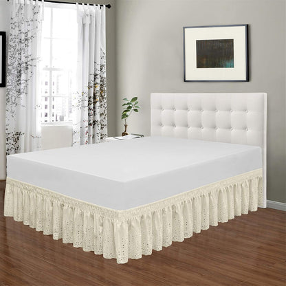 Wrap Around Elastic Eyelet Bed Skirt Dust Ruffle (Ivory, Twin/Full-18 Inch Drop)