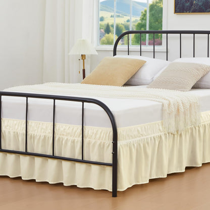 Queen Bed Skirt 14 inch Drop, Elastic Wrap Split Corner, Bright White