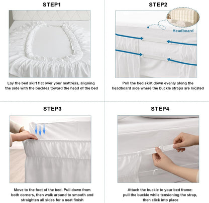 Queen Bed Skirt with Elastic Strap, Ruffle Bed Skirting Queen Size 16" Drop