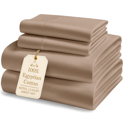 LANE LINEN 100% Egyptian Cotton Sheets King Size Silky Sateen Weave - White