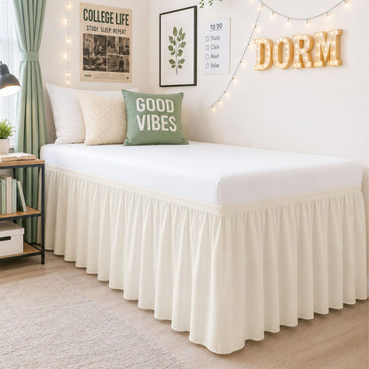 Cottington Lane Twin XL Dorm Bed Skirt 32 Inch Drop, Extended Ruffled College Dorm Bed Skirt, Wrap Around Dust Ruffle, Premium Brushed Microfiber Extra Long Bed Skirt for Twin XL Dorm Beds, White