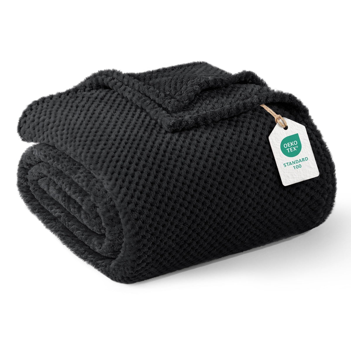 Exclusivo Mezcla Large Waffle Fleece Throw Blanket for Couch, Slate Blue