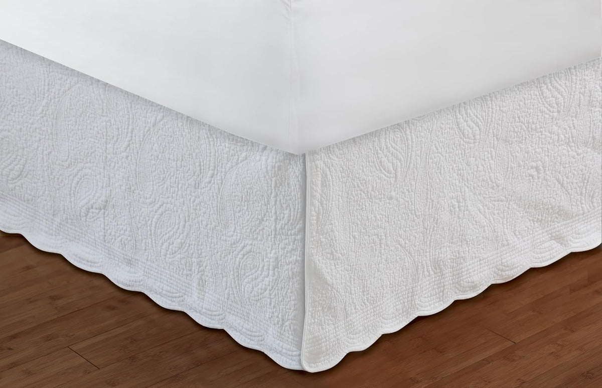 Greenland Home Paisley Quilted 100% Cotton Bed Skirt, White, Queen