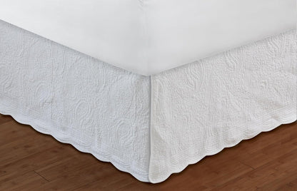Greenland Home Paisley Quilted 100% Cotton Bed Skirt, White, Queen