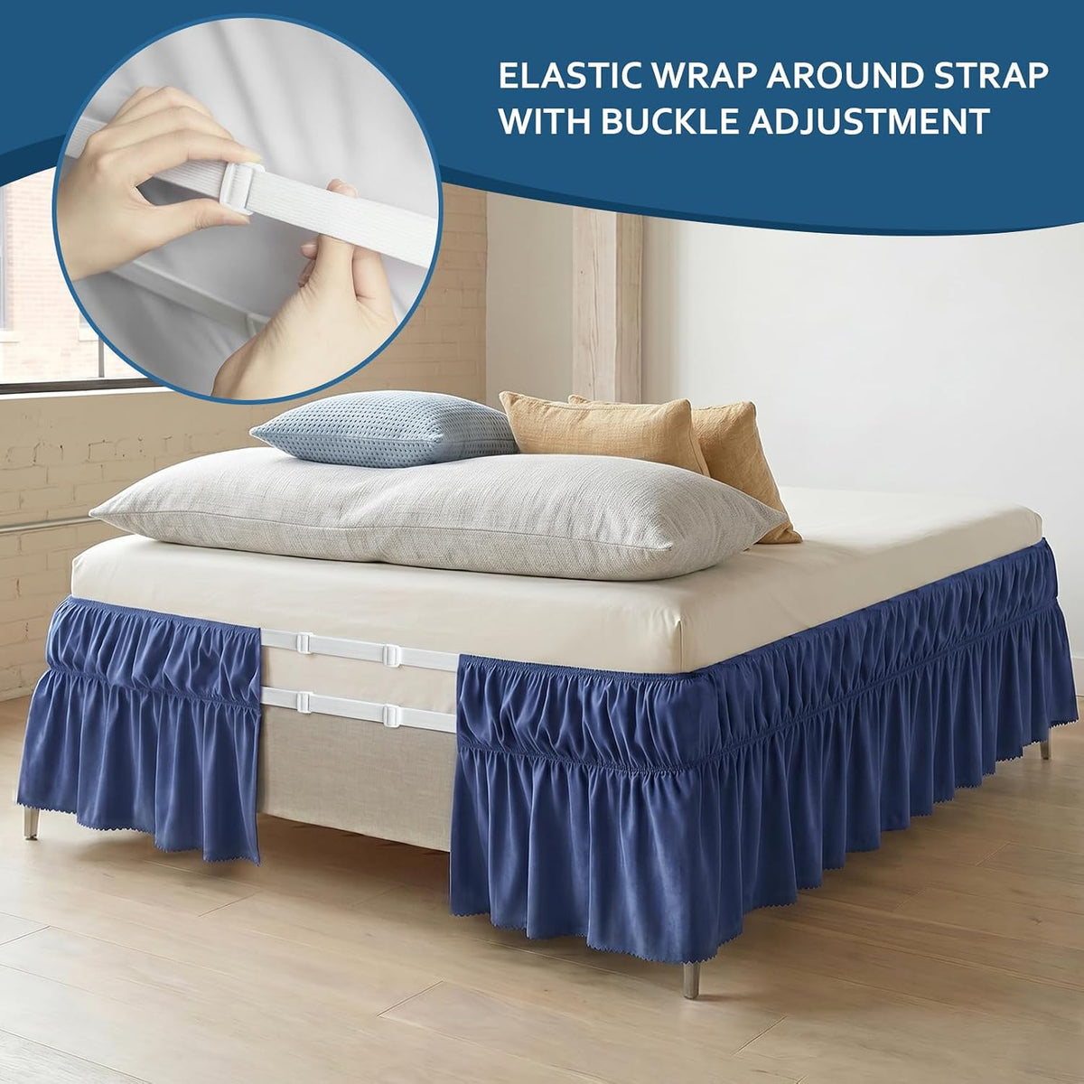 Queen Bed Skirt 16 Inch Drop, Wrap Around Dust Ruffle with Elastic Band