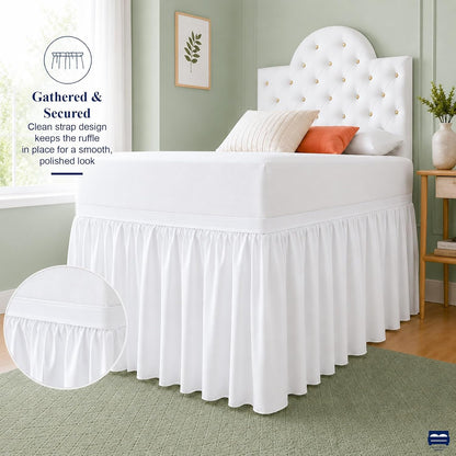 Cottingon Dorm Room Bed Skirt, 100% Microfiber, White, Twin XL-32 Drop