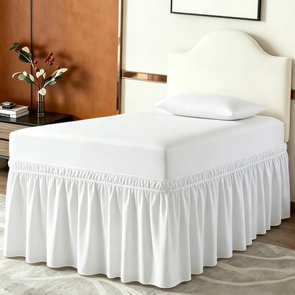 ANARACHON Full Bed Skirt, Wrap-Around Elastic Ruffled Eyelet Bed Skirt Full Size Dust Ruffle with Gathered Styling and Embroidered Details, 18" Drop Length (White)
