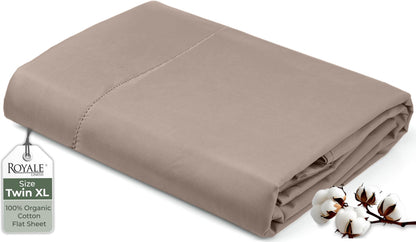 Royale Linens 100% Organic Cotton Queen Flat Sheet Only - Super Soft - Percale Top Sheets - Queen Flat Sheet Sold Separately - Breathable, Cool & Crisp White Sheets Only (90" x 102", White)