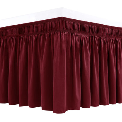 Wrap Around Queen Size Bed Skirt 15" Drop-Elastic Dust Ruffle Light Camel