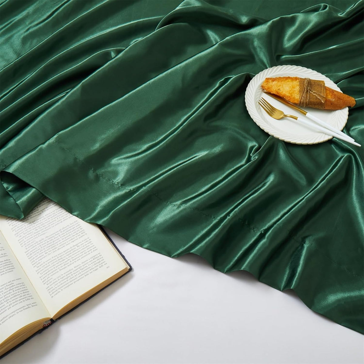 Ersmak Satin Flat Sheet Only, Single Flat Sheet Twin, Luxury & Ultra Soft Silky Bedding Top Sheet for Twin Mattress - Emerald Green