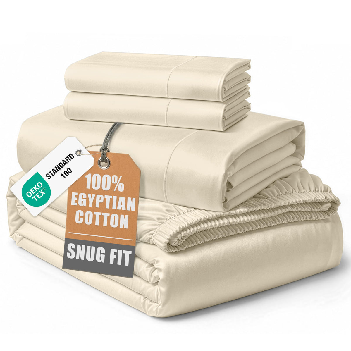 LANE LINEN 100% Egyptian Cotton Sheets King Size Silky Sateen Weave - White