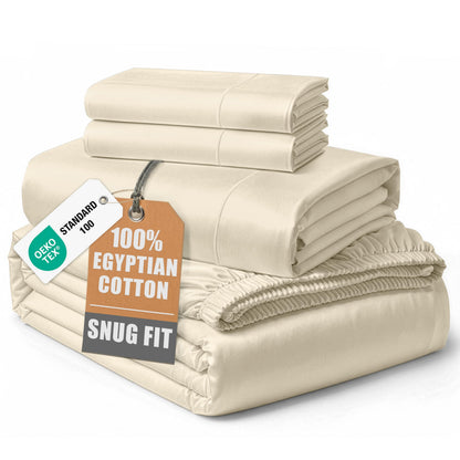 LANE LINEN 100% Egyptian Cotton Sheets King Size Silky Sateen Weave - White