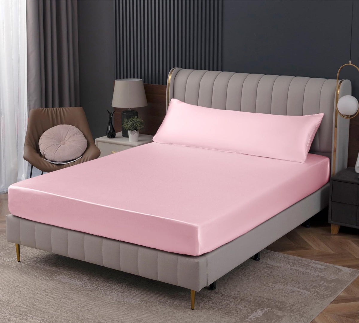 Homiest Black Satin Flat Sheet, Full Silky Bed Top Sheet Only