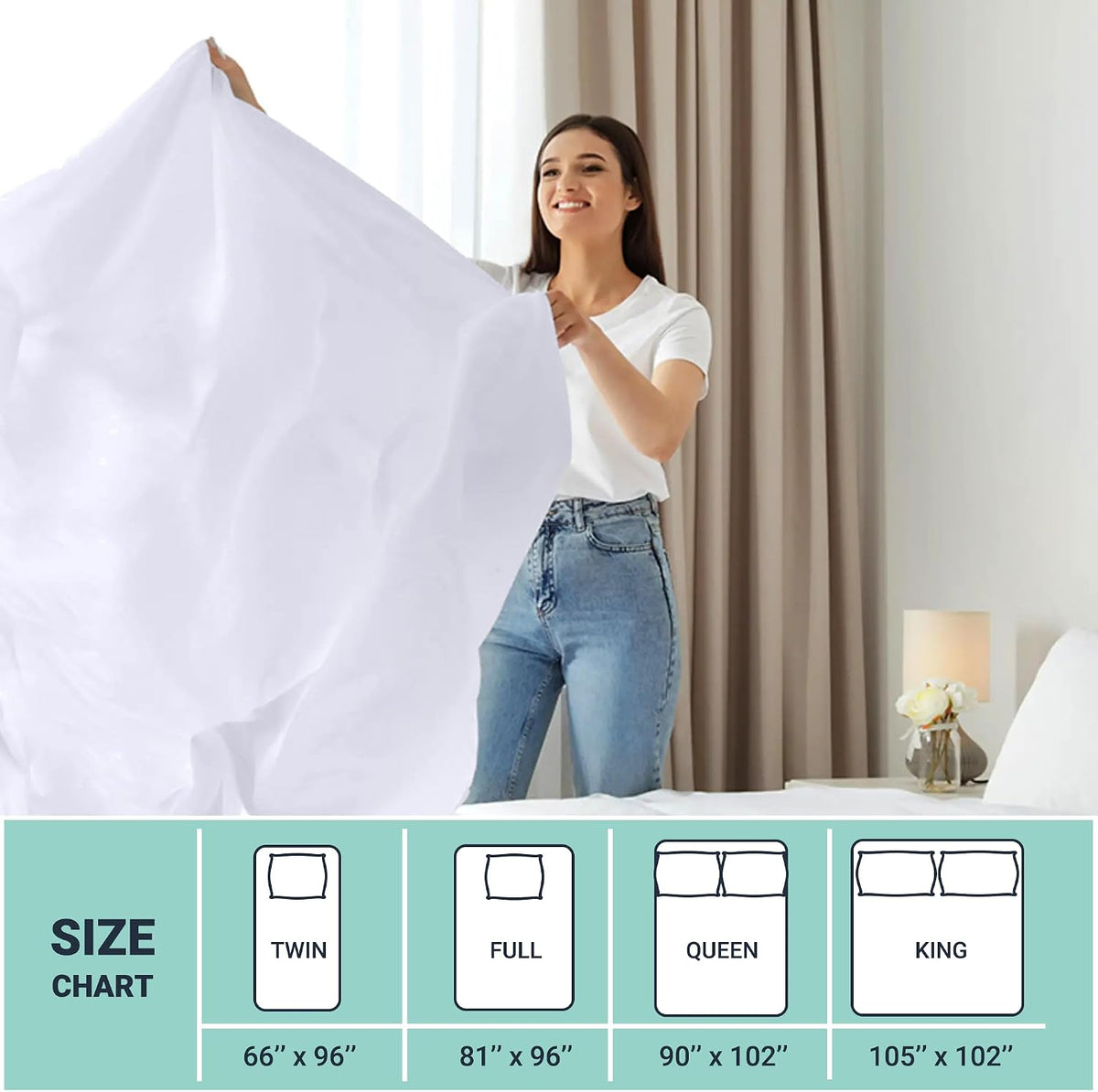 ZPECC Twin Flat Sheets Only White 6 Pack, Color-Coded Hem Threads