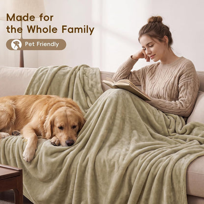 PHF Fleece Blanket King Size 108x90-300GSM Lightweight Airy Warmth, Khaki