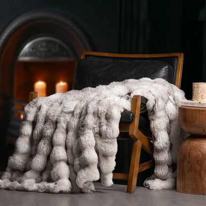 EverGrace Faux Rabbit Fur Bubble Throw Blanket, 60"x80", Ivory White