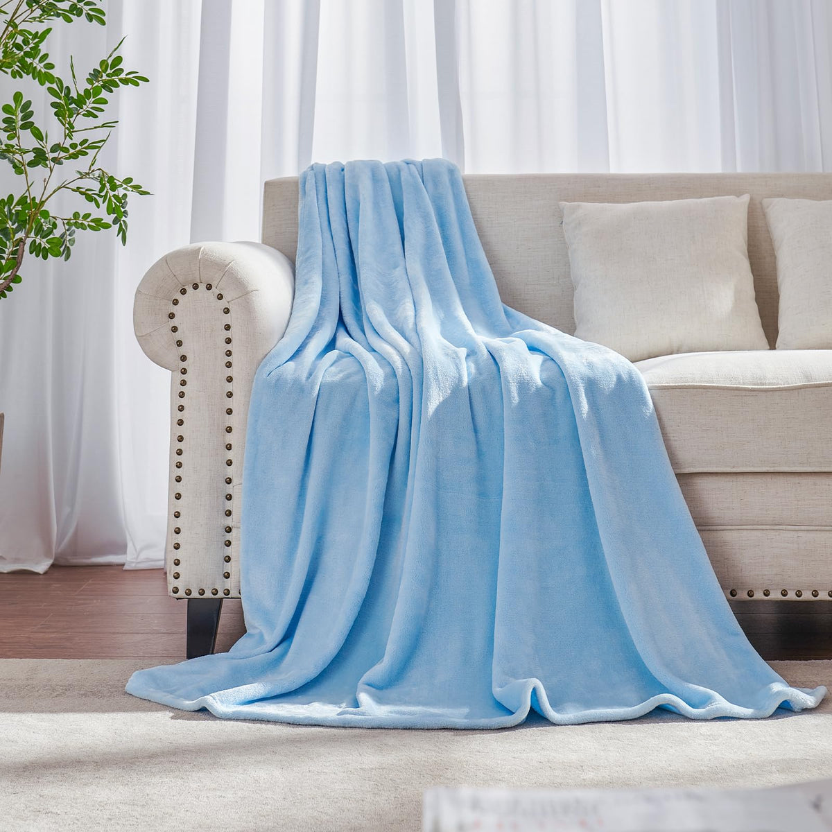 Fleece Plush Throw Blanket Navy Blue 50"x60"for Couch Fuzzy Cozy Flannel