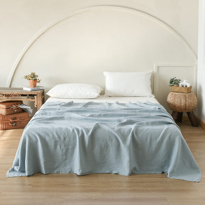 Simple&Opulence French Linen Flat Sheet with Embroidered Border-100% Stone Washed Flax Bedding,King Size(108''x102'') Ultra Soft,Breathable Flat Top Sheet-1 Piece Bed Flat Sheet Only(Linen)