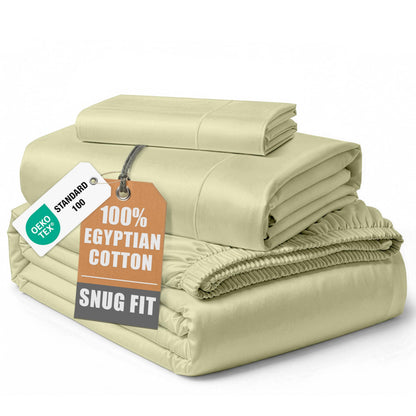 LANE LINEN 100% Egyptian Cotton Sheets King Size Silky Sateen Weave - White