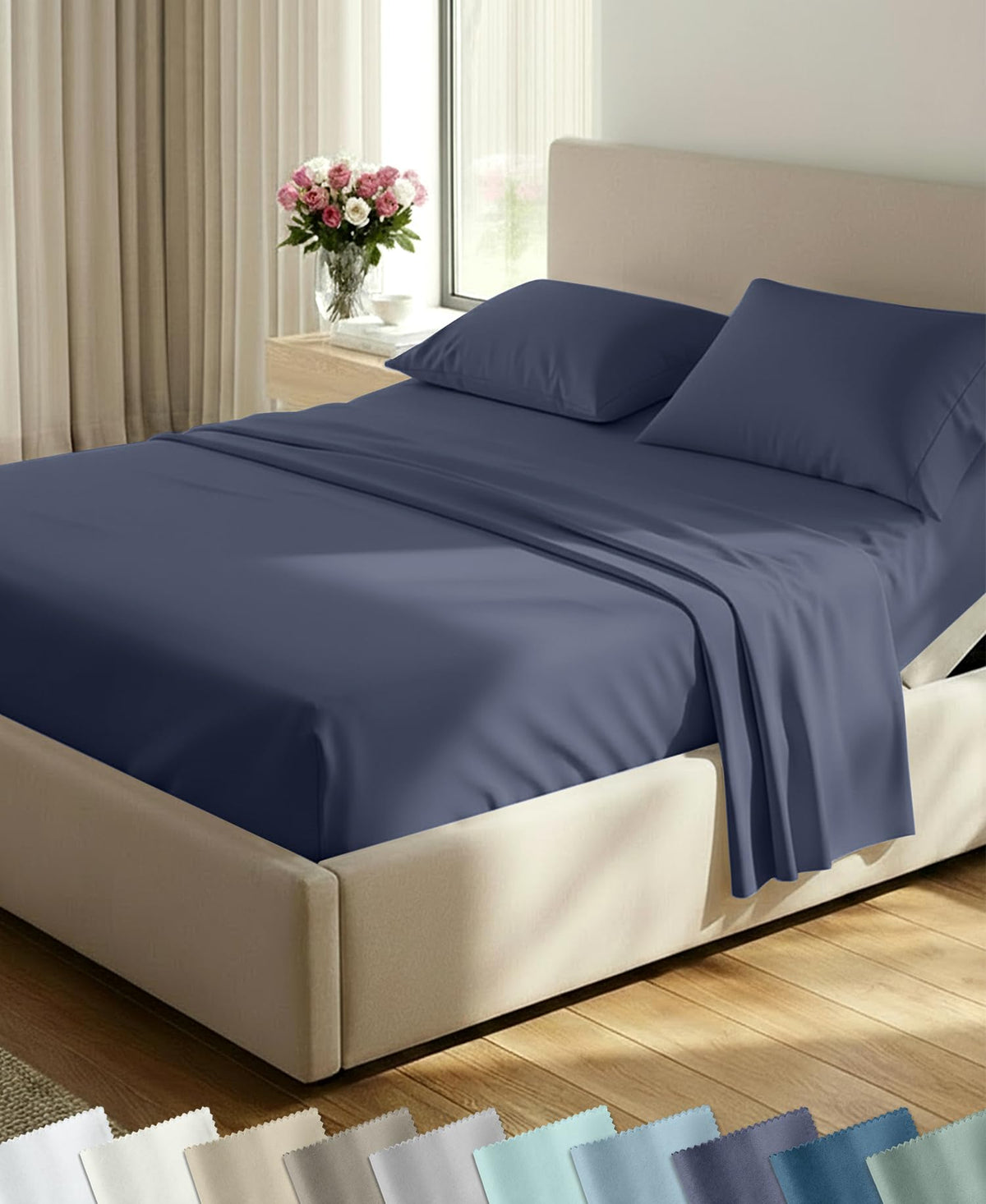 California Design Den Soft 100% Cotton Sateen Queen Bed Sheets Set, White