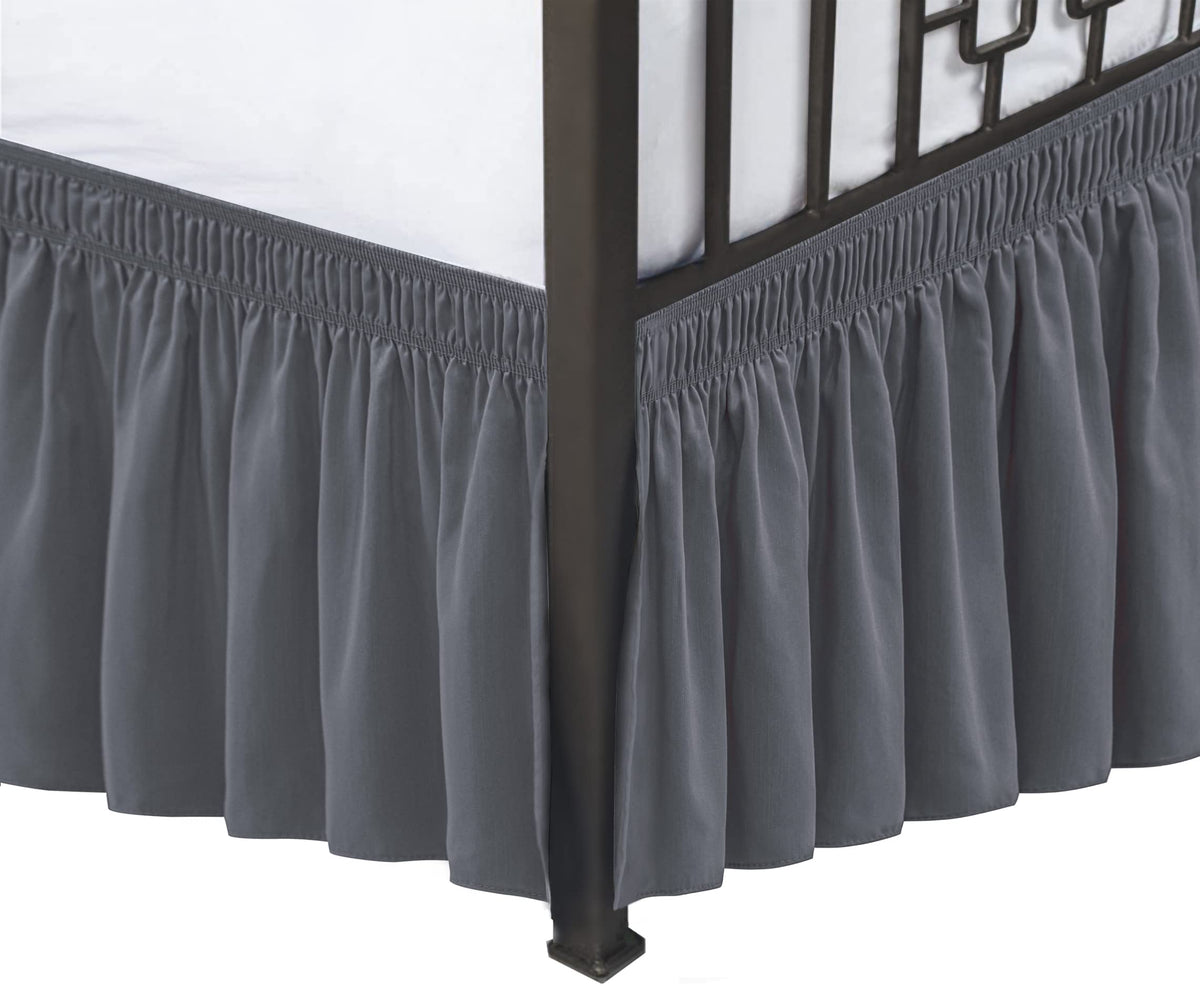 Wrap Around Queen Size Bed Skirt Split Corner 15" Drop-Elastic Dust Ruffle