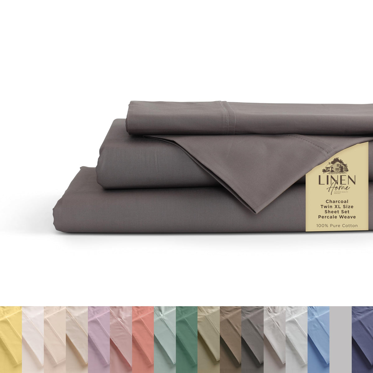Linen Home 100% Cotton Percale Sheets Queen Size 4 Pc Cooling Set - White