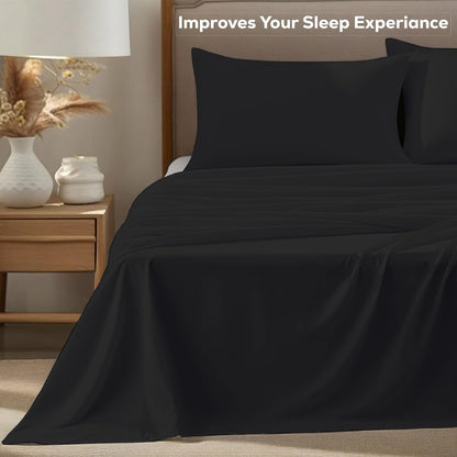 GOLD TEXTILES Queen Flat Sheet 6 Pack – Brushed Microfiber Top Sheets for Home, Hotel & Hospitality – Soft, Durable & Shrink-Resistant Flat Sheets, Easy-Care Bedding (6, Black, Queen)