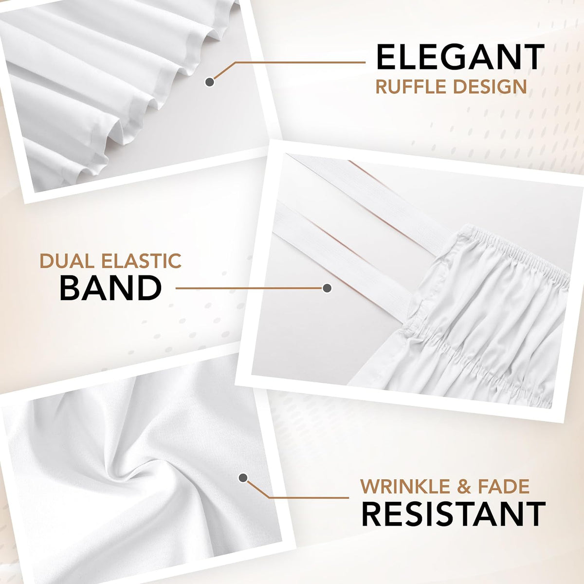 Wrap Around Queen Bed Skirt, Easy Fit Elastic Belt, 16 Inch Drop, White