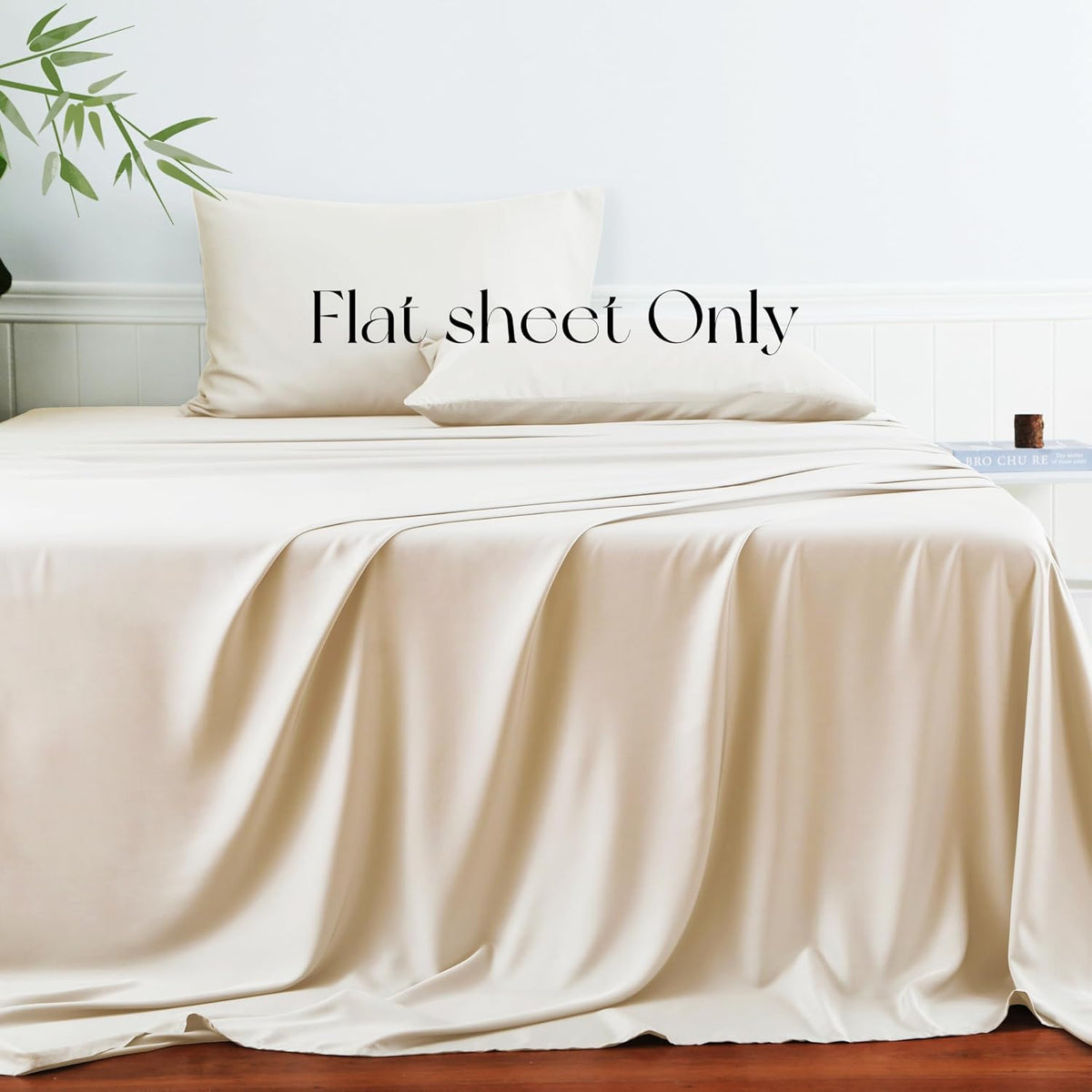Bamboo Viscose Flat Sheets Only, 400 Thread Count Sateen Weave Twin Size Flat Sheet Only, Luxury Soft Cooling for Hot Sleepers, Silky Breathable (Beige, Twin)