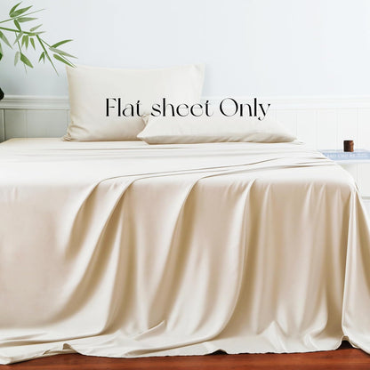 Bamboo Viscose Flat Sheets Only, 400 Thread Count Sateen Weave Twin Size Flat Sheet Only, Luxury Soft Cooling for Hot Sleepers, Silky Breathable (Beige, Twin)