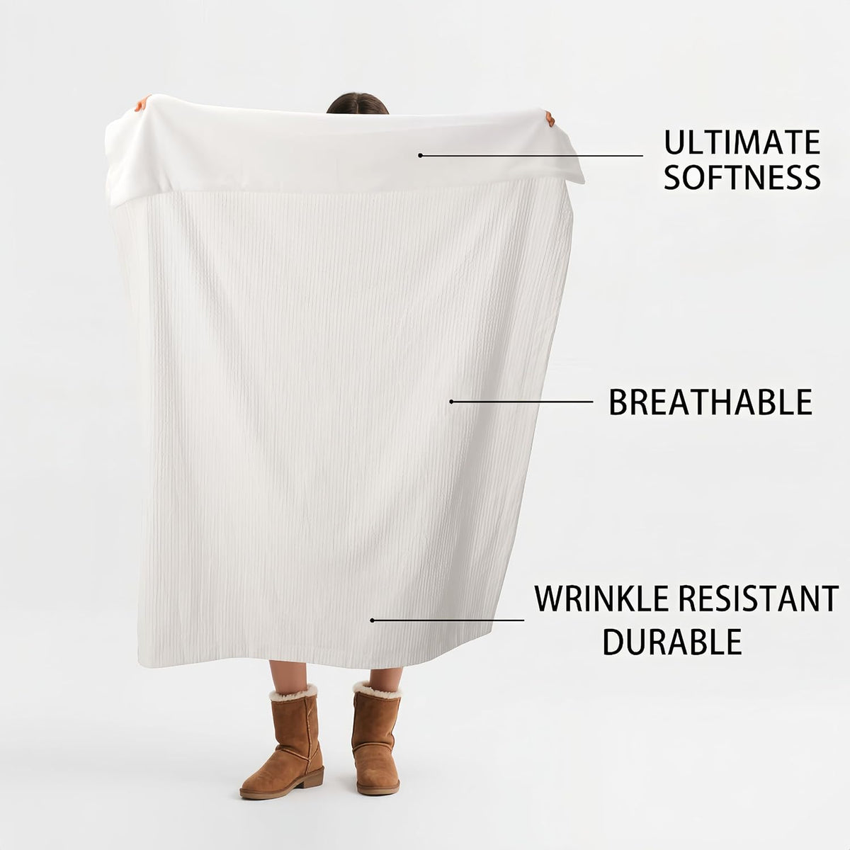 CHUFFED Cotton Waffle Blanket Queen Size-Plush Milk Velvet & Reversible Waffle Weave,Anti-Static 500Gsm Design，Thick Cozy Soft Winter Blanket for Bed, Couch, Sofa - White, 90x90 Inches