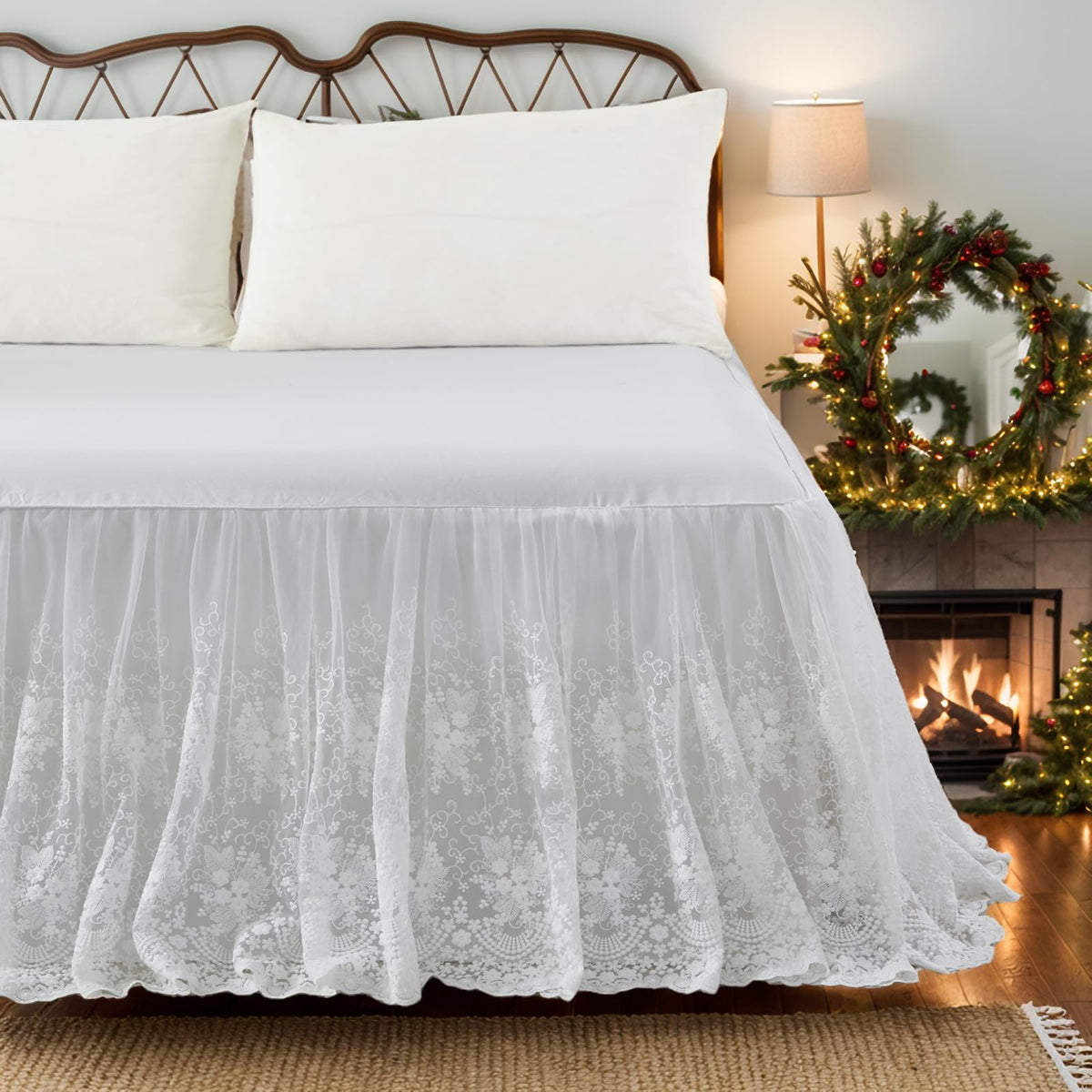 Brandream Cream Lace Bed Skirt King 18-Inch Drop Romantic Bedding