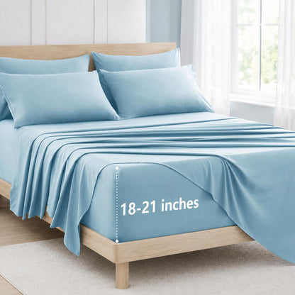 CozyLux King Size Sheets Set 6-Piece, 21-Inch Deep Pocket, Soft Feel