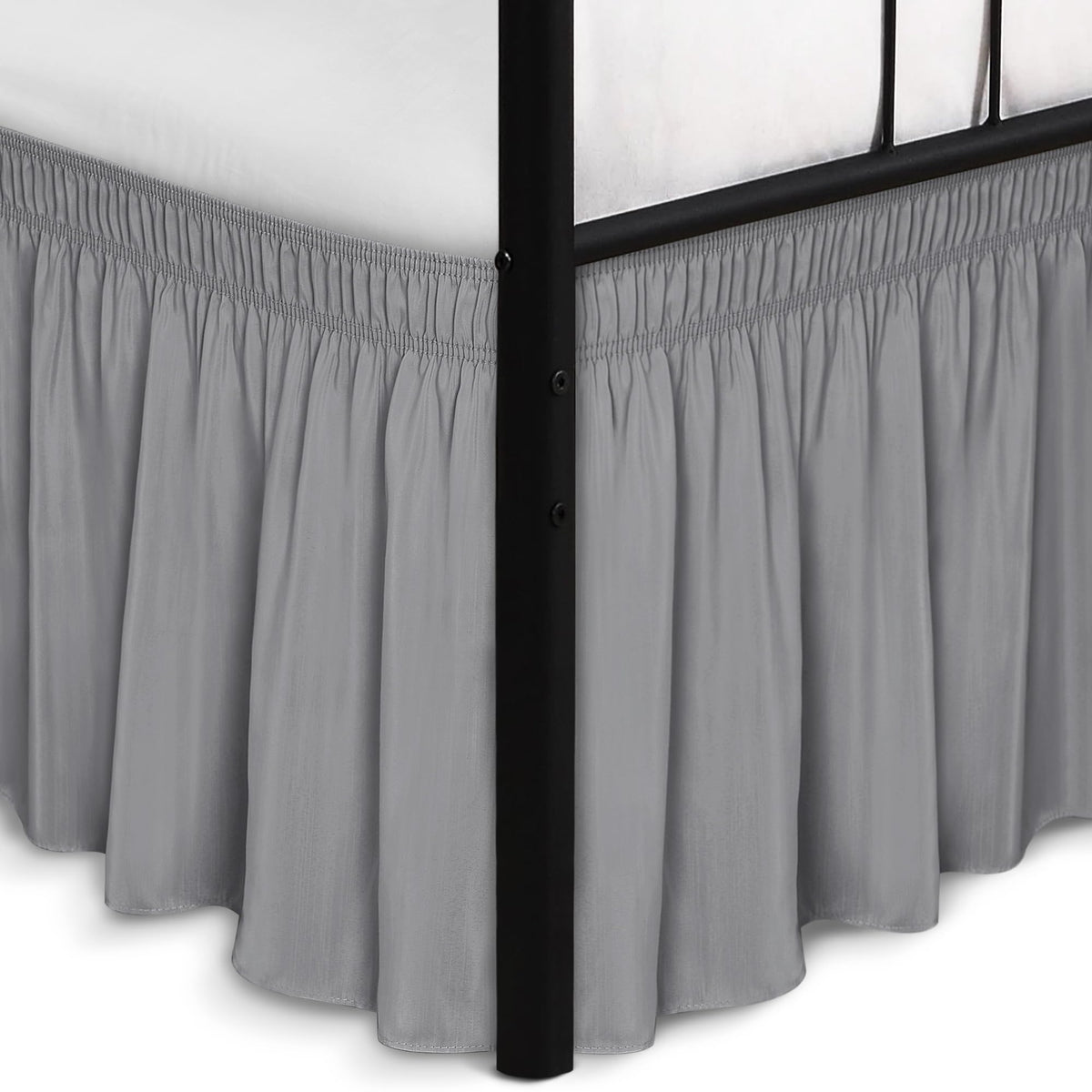 Wrap Around Queen Size Bed Skirt Split Corner 15" Drop-Elastic Dust Ruffle