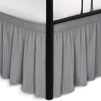 Wrap Around Queen Size Bed Skirt Split Corner 15" Drop-Elastic Dust Ruffle