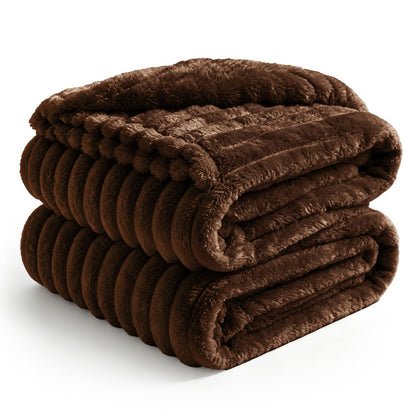 BEDELITE Ribbed Fleece Throw Blanket for Couch, Cream, 50"x60"