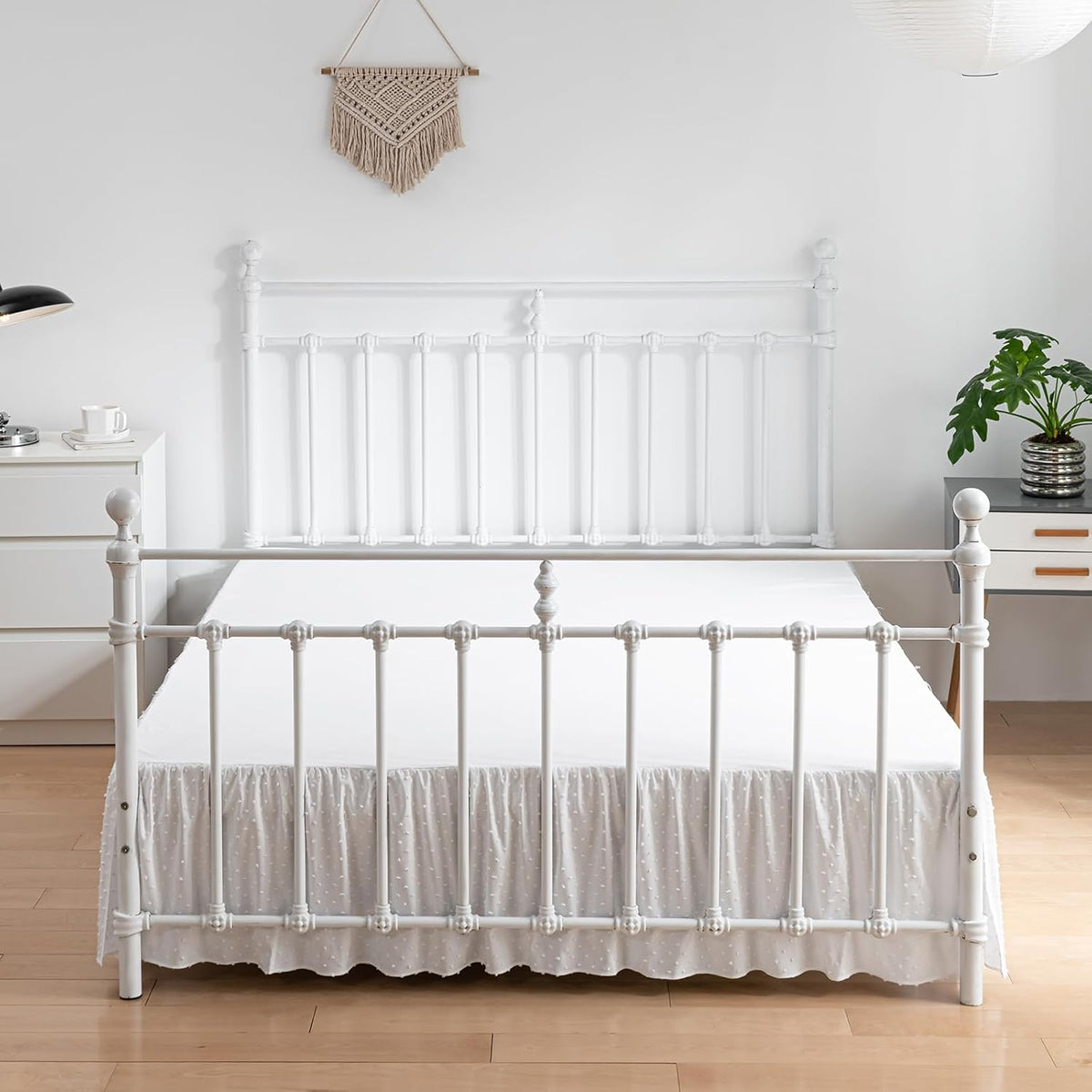 Tufted Dot Bed Skirt Queen Size - Ruffled Bed Skirt with Split Corners