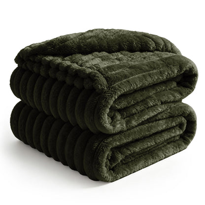BEDELITE Ribbed Fleece Throw Blanket for Couch, Cream, 50"x60"