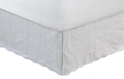 Greenland Home Paisley Quilted 100% Cotton Bed Skirt, White, Queen