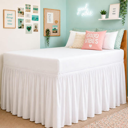 Cottington Lane Ruffled Dorm Room Bed Skirt Twin XL 30 Inch Drop, White